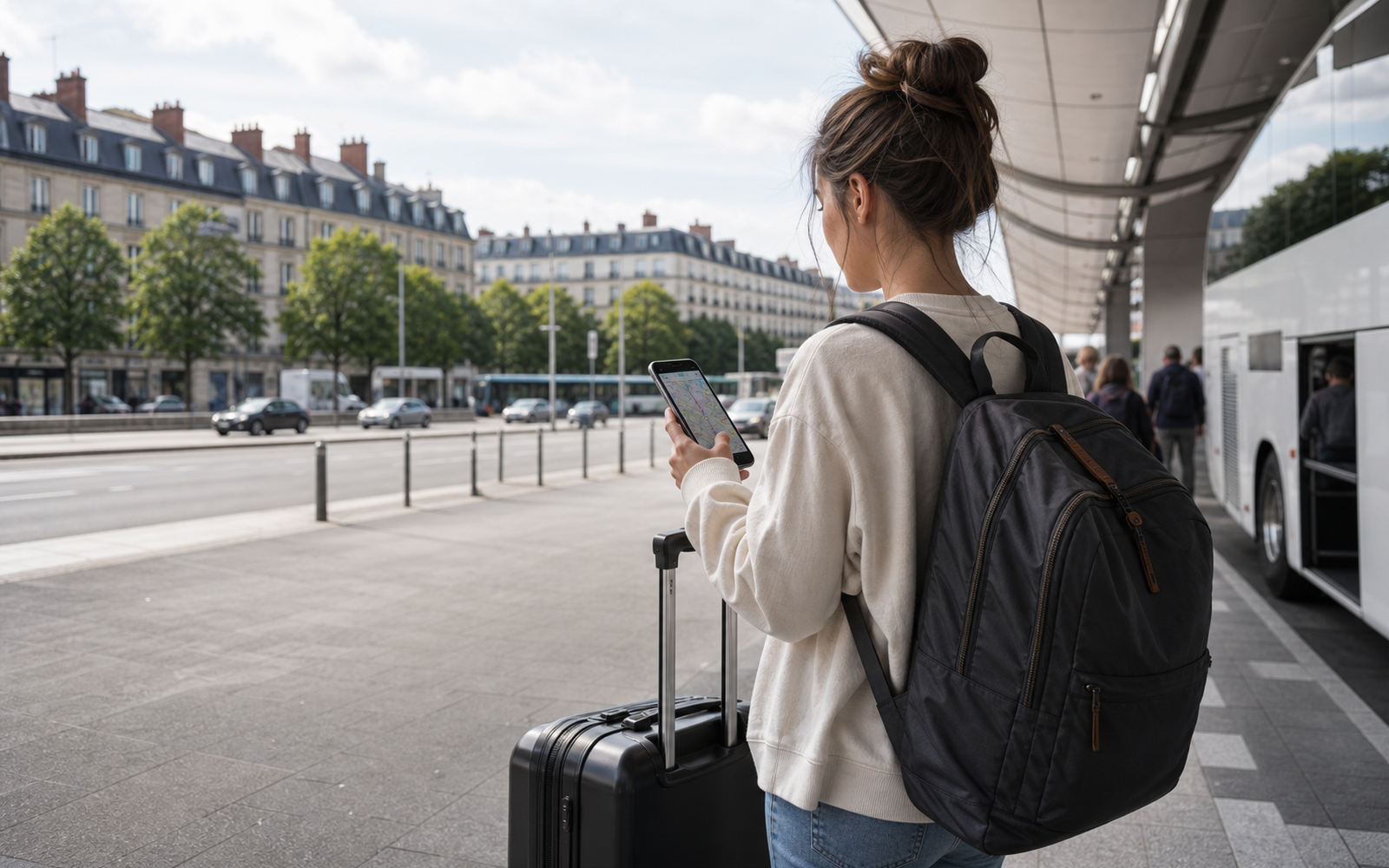 Custom editorial artwork for a traveler planning the paris airport to city route, without text or logos.